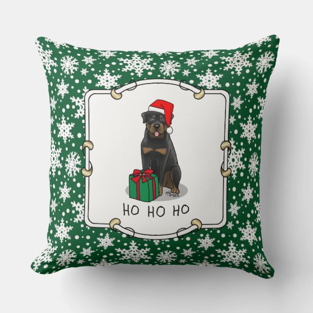 Almofada Papai Noel de Natal Que Rottweiler Cachorro Engraç (Frente)