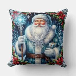Almofada Papai Noel de Roupa Azul com Decorações de Inverno
