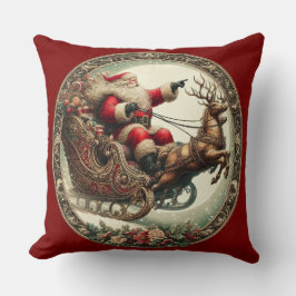 Almofada Papai Noel em trenó e rena