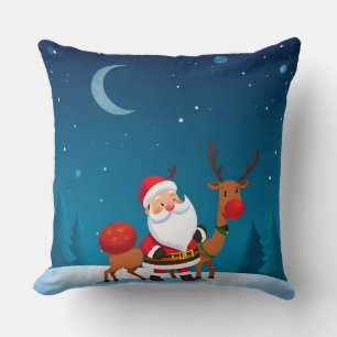 Almofada Papai Noel em uma cena mágica de inverno