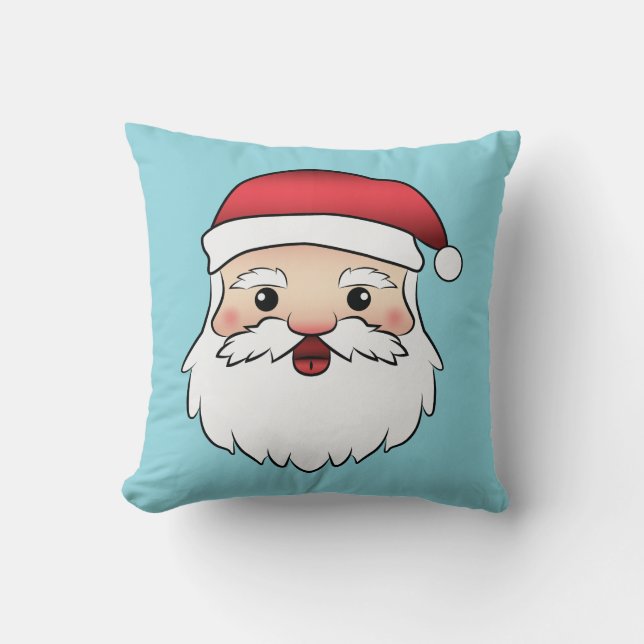Almofada Papai Noel Feliz de Desenho Animado de Cabeça Azul (Frente)