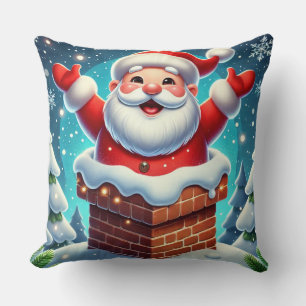 Almofada Papai Noel Festivo Emergindo da Chaminé