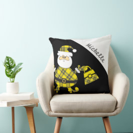Almofada Papai Noel Fofo de Xadrez Amarelo com Bolsa