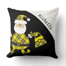 Papai Noel Fofo de Xadrez Amarelo com Bolsa