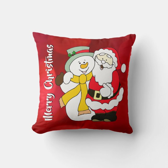 Almofada Papai Noel & Ilustração Colorida do Boneco de Neve (Frente)
