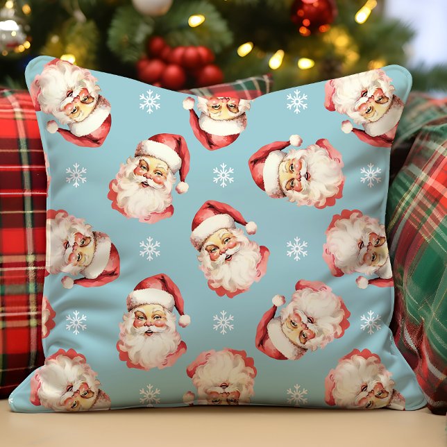 Almofada Papai Noel Natal Vintage Azul Retro (Criador carregado)