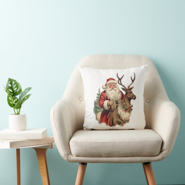 Almofada Papai Noel Retro Montado num Renas Natal (Cadeira)
