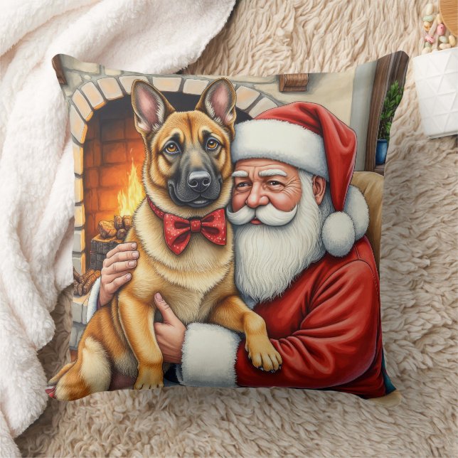 Almofada Papai Noel segurando a Arte de Natal do Malinois B (Cobertor)