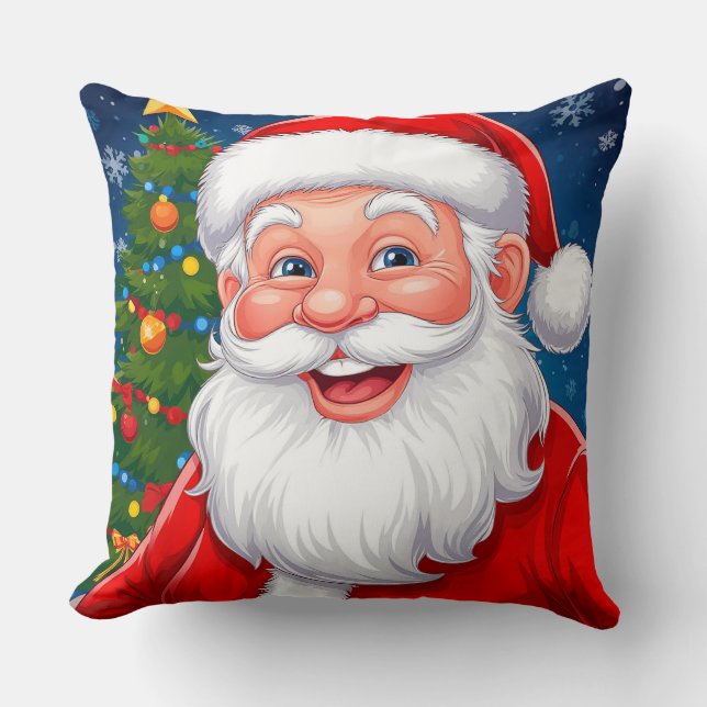 Almofada Papai Noel sorridente de Natal com Chapéu Vermelho (Frente)