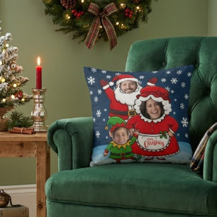 Almofada Papai Noel, Sra. Claus e Elfo com Rostos Personali