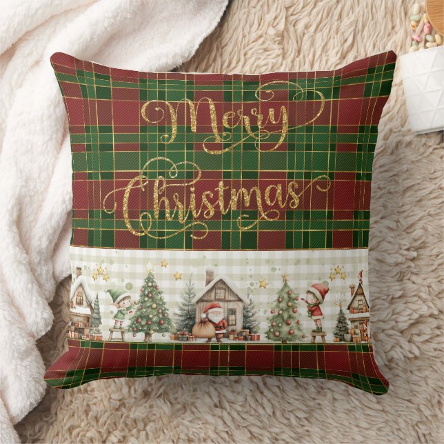 Almofada Papai noel Workshop Elves Red Green Natal Tartan (Cobertor)