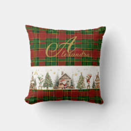 Almofada Papai noel Workshop Elves Red Green Xadrez Natal