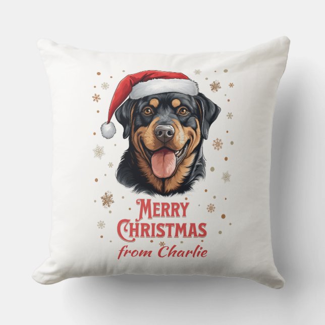 Almofada Papais noeis de cães rottweiler personalizados Fel (Frente)