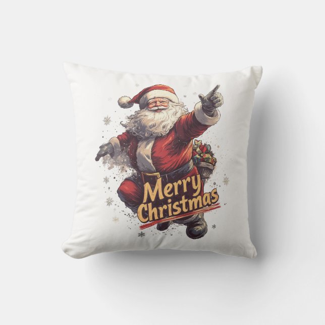 Almofada Papais noeis de Jolly Feliz Travesseiro de Natal (Frente)