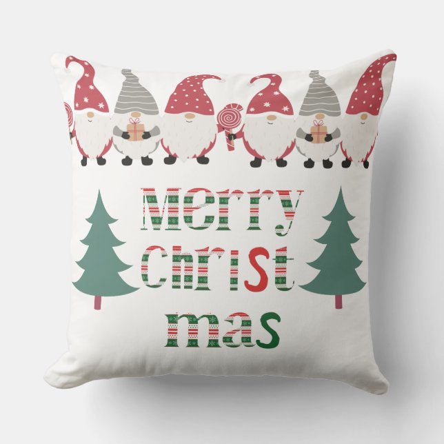 Almofada Papais noeis de texto exclusivos com árvores verde (Frente)