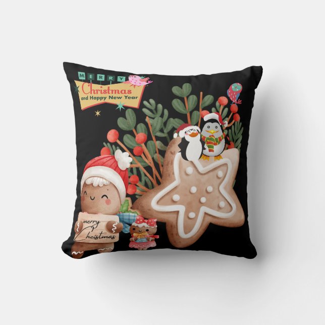 Almofada Papais noeis decorativos de Feliz Natal (Frente)