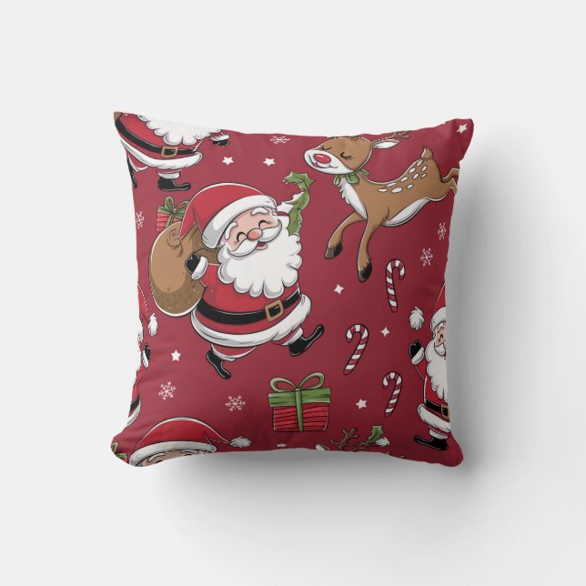 Almofada Papais noeis felizes Padrão Vermelho de Natal (Frente)