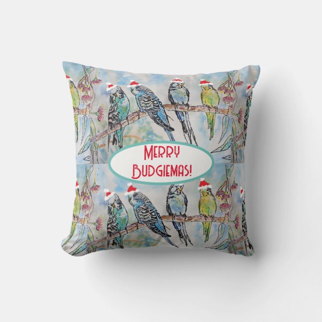 Almofada Papais noeis Orçamentando Pássaro de Pintura de Aq (Frente)