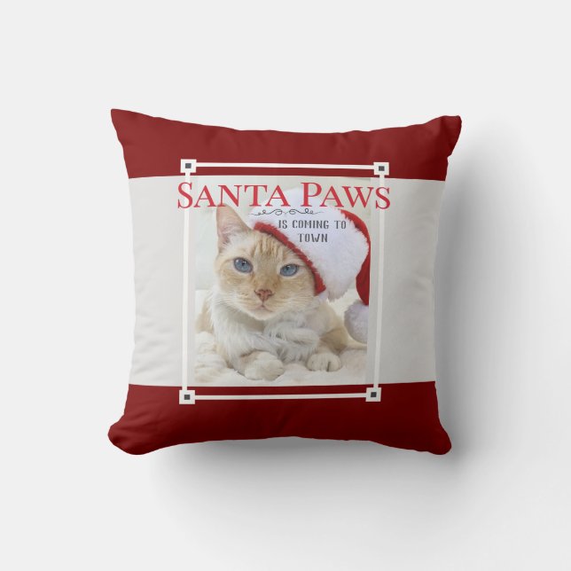 Almofada Papais noeis Paws Estão Chegando Ao Natal Da Cidad (Frente)