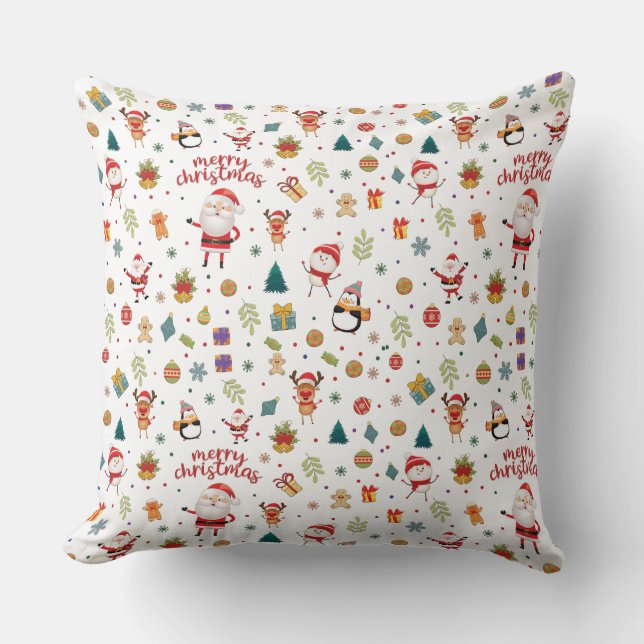 Almofada Papais noeis, Snowman, Reindeer Patterno Feliz Nat (Frente)