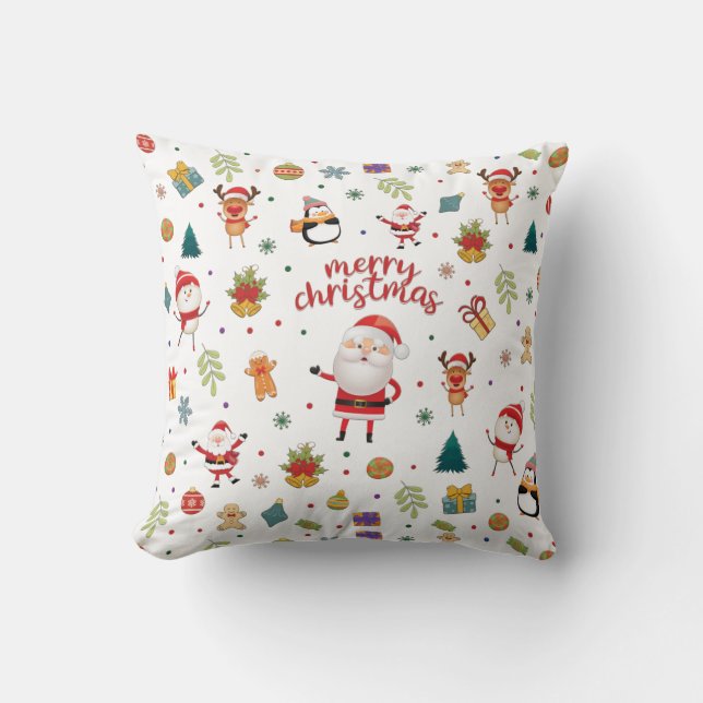 Almofada Papais noeis, Snowman, Reindeer Patterno Feliz Nat (Frente)