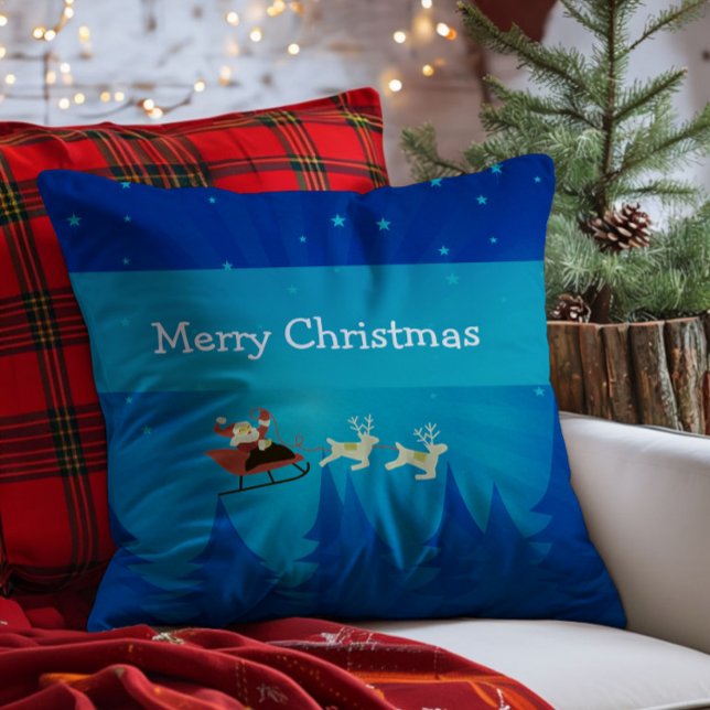 Almofada Papais noeis Travesseiro da cena de inverno (Santa Winter Scene Throw Pillow)
