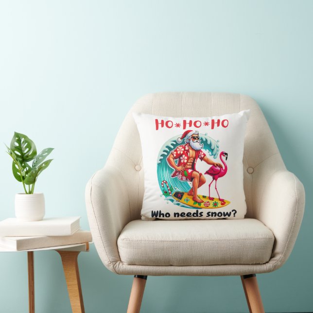Almofada Papais noeis tropicais surfando com Flamingo e Hol (Cadeira)