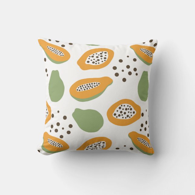 Almofada Papaya Fruit Pattern Terracotta Orange and Green (Frente)