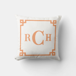 Almofada Papaya Orange Chinoiserie Grécia Chave Monograma