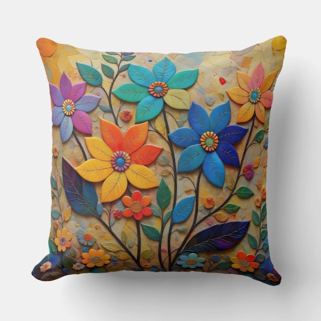 Almofada Papel branco cortado floral 3D (Frente)