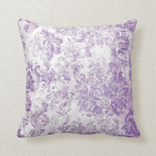 Almofada Papel de parede branco roxo do chique do damasco