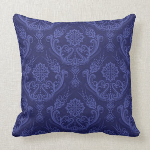 Almofada Papel de parede floral azul luxuoso do damasco