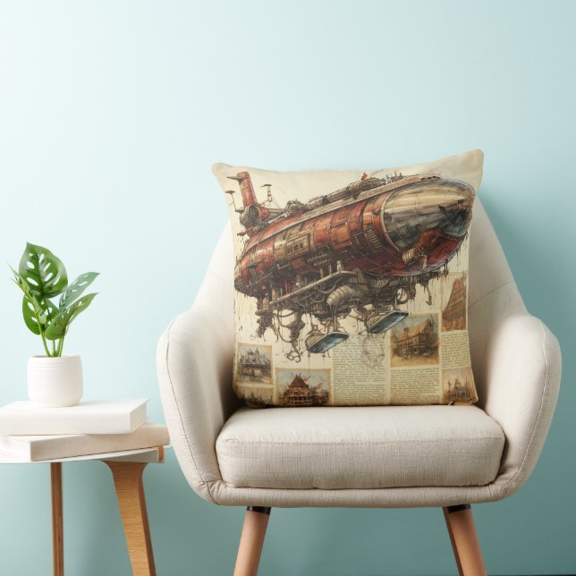 Almofada Papel Tecido Vintage Steampunk Zeppelin (11) (Cadeira)