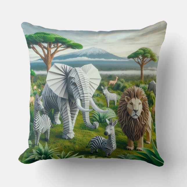 Almofada Papelaria safari animais paisagens verdes (Frente)