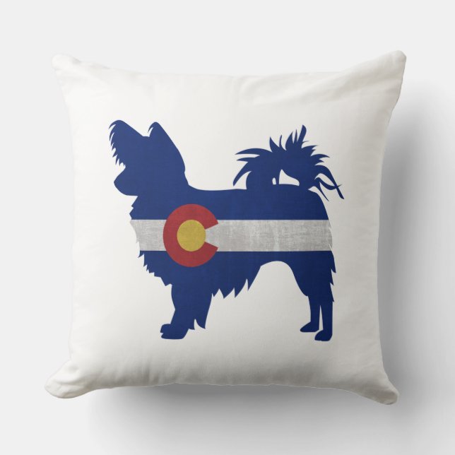 Almofada Papillon Dog Breed Colorado Flag Silhouette (Frente)