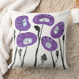 Almofada Papoulas Roxas Flores Boho Modernas Aquarela