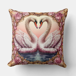 Almofada Par de Cisnes Elegantes Enquadrados por Rosas