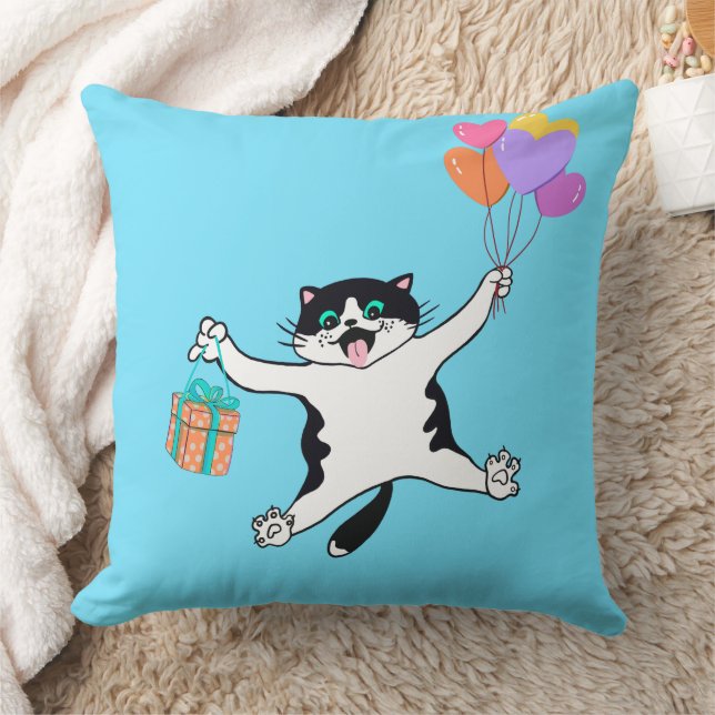Almofada Par de Travesseiro de Gato Jogado Mãe Dando Azul D (Cobertor)