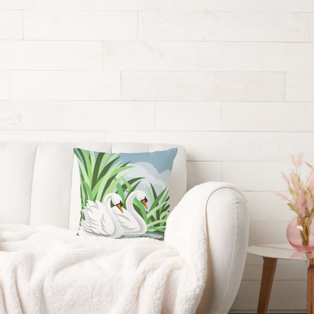 Almofada Par do Cisne de Mudo na Água (Sofá)