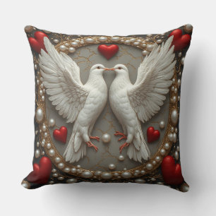 Almofada Par Elegante de Pombas Simbolizando Amor e Unidade