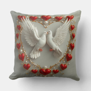 Almofada Par Elegante de Pombas Simbolizando Amor e Unidade