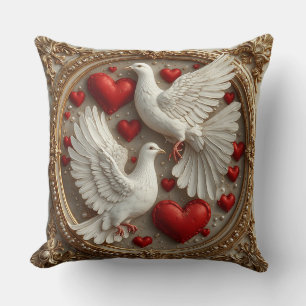 Almofada Par Elegante de Pombas Simbolizando Amor e Unidade