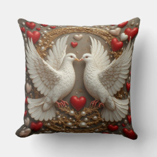 Almofada Par Elegante de Pombas Simbolizando Amor e Unidade