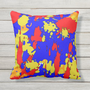 Almofada Para Ambientes Externos A pintura amarela azul vermelha Splatters o