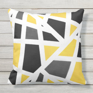 Almofada Para Ambientes Externos Abstrato geométrico branco preto cinzento amarelo