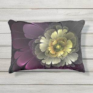 Almofada Para Ambientes Externos Abstrato Modern Purpur Khaki Cinza Flor Fractal