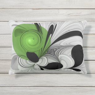 Almofada Para Ambientes Externos Abstrato preto e branco com arte frontal verde