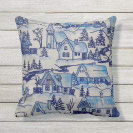 Almofada Para Ambientes Externos Aldeia de Natal Azul Vintage