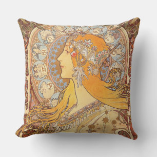 Almofada Para Ambientes Externos Alfonse Mucha Zodiac Art Nouveau Mulher