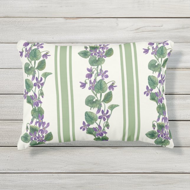 Almofada Para Ambientes Externos Aquarela violetas e listras (Frente)